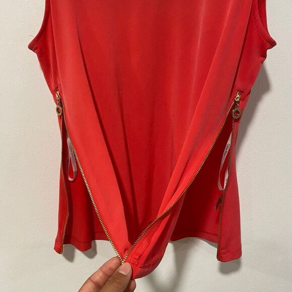 Calvin Klein Sleeveless Red Black Colorblock Top Gold Zipper Size S - Picture 5 of 6